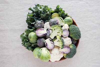 bowl of raw cruciferous vegetables