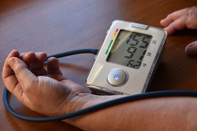 at-home blood pressure test showing high blood pressure